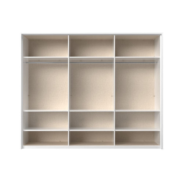 Jela Dulap din pal si MDF, cu 6 usi, oglinda si LED inclus, Avis Stripes P6B-4OG/AV Alb / Nuc Pacific, l277xA60xH227 cm