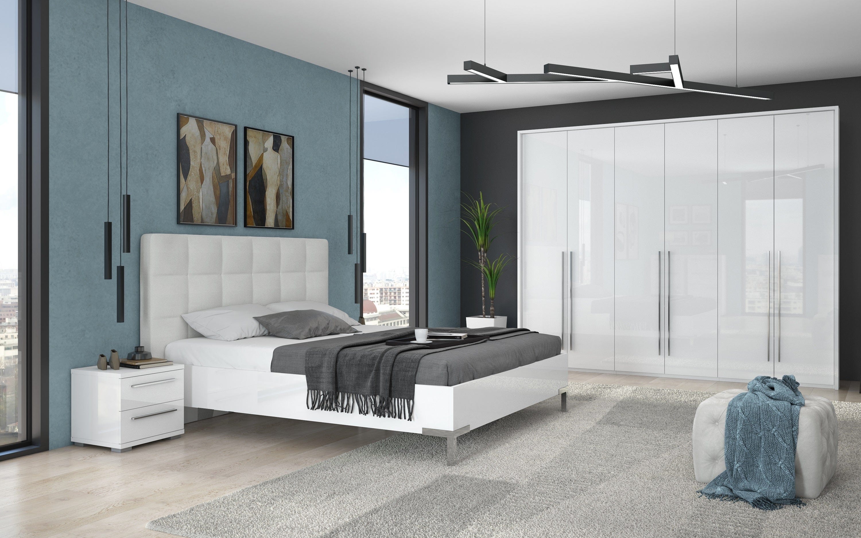 Jela Dulap din pal si MDF, cu 6 usi, Piano Stripes P6A/PN Alb, l277xA60xH226 cm