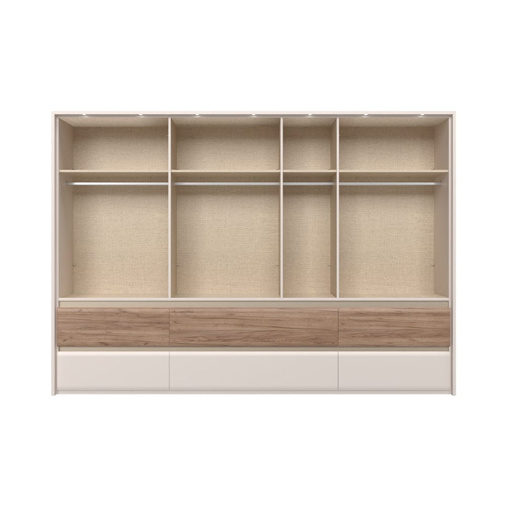 Jela Dulap din pal si MDF, cu 7 usi, 6 sertare, oglinda si LED inclus, Invictus Three Mirror P76-3OG/IC Stejar Tobacco / Crem, l322xA60xH226 cm