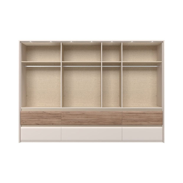 Jela Dulap din pal si MDF, cu 7 usi, 6 sertare, oglinda si LED inclus, Invictus Three Mirror P76-3OG/IC Stejar Tobacco / Crem, l322xA60xH226 cm