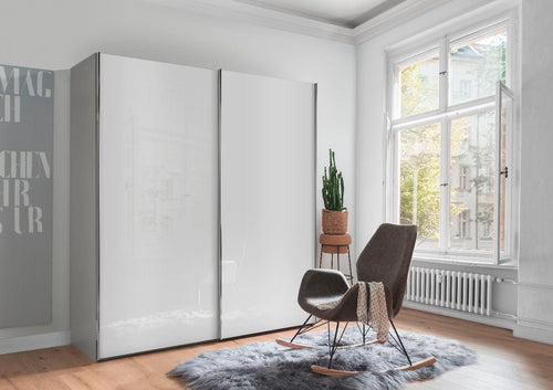 Wiemann Dulap din pal si sticla, cu 2 usi glisante, Monaco III Small Alb / Gri, l200xA67xH236 cm