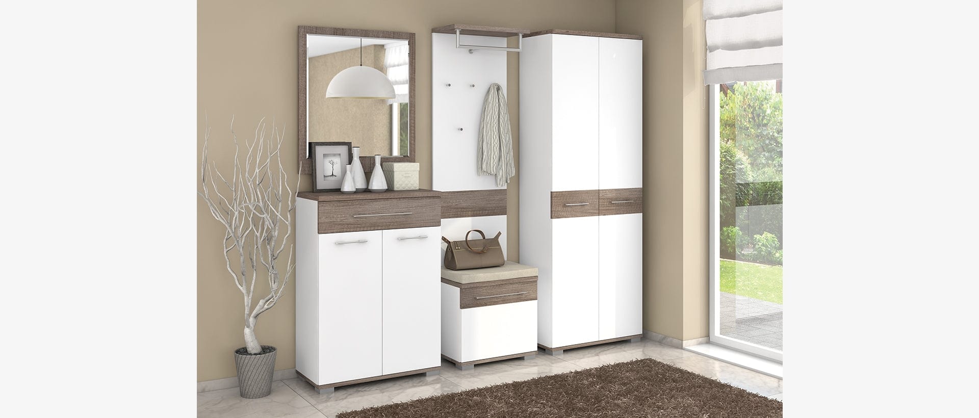 Jela Dulap hol din pal, cu 2 usi, Azur V2 Alb / Stejar Nebraska Inchis, l68xA35xH189 cm