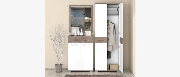 Jela Dulap hol din pal, cu 2 usi, Azur V2 Alb / Stejar Nebraska Inchis, l68xA35xH189 cm