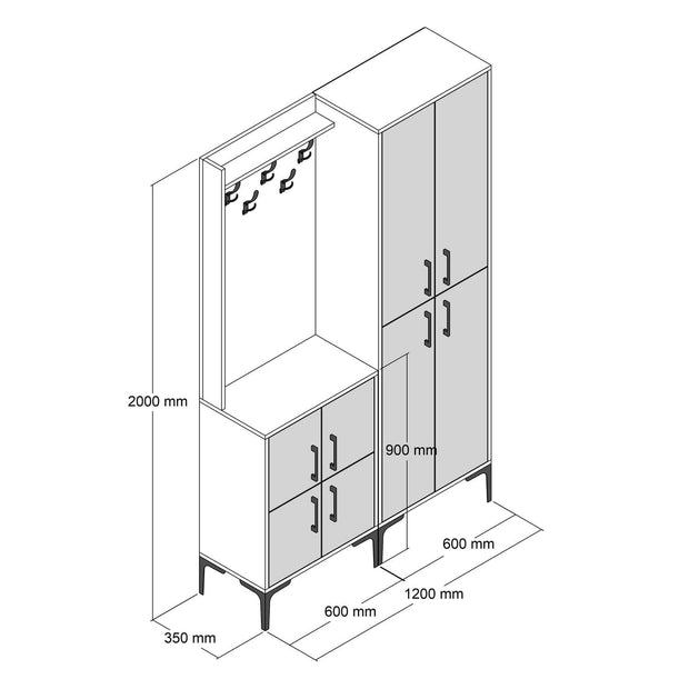 Asir Dulap hol din pal, cu 8 usi si cuier, Berlin BA Nuc / Antracit, l120xA35xH200 cm