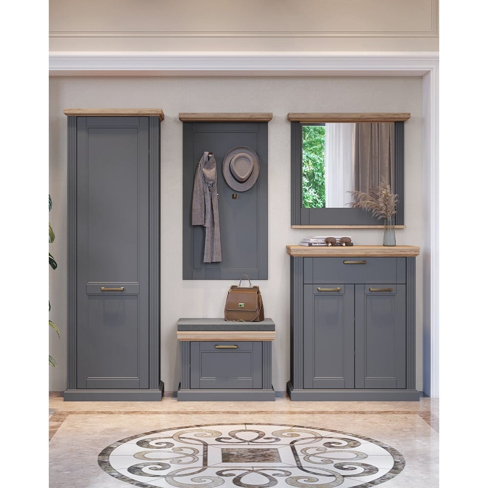 Jela Dulap hol din pal si MDF, cu 1 usa, Tara V1 Grafit / Nuc Pacific, l65xA38xH193 cm