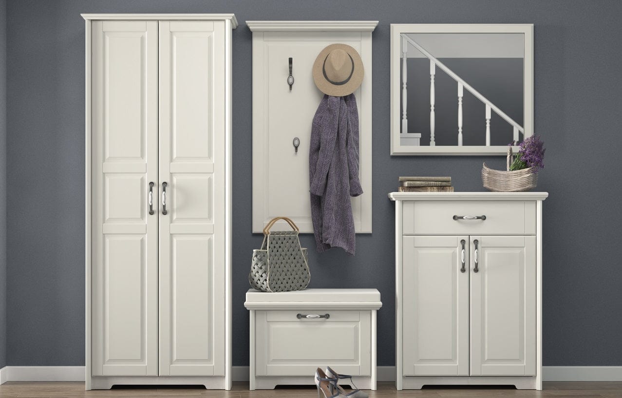 Jela Dulap hol din pal si MDF, cu 2 usi, Evergreen Ivoir Mat / Pin Polar, l78xA39xH191 cm