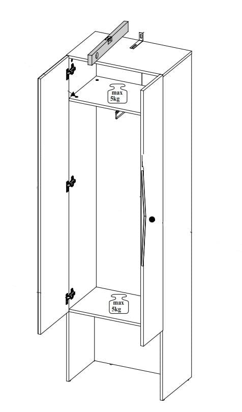Szynaka Dulap hol din pal si MDF, cu 2 usi si oglinda, Lucca 08 Alb, l60xA38xH199 cm