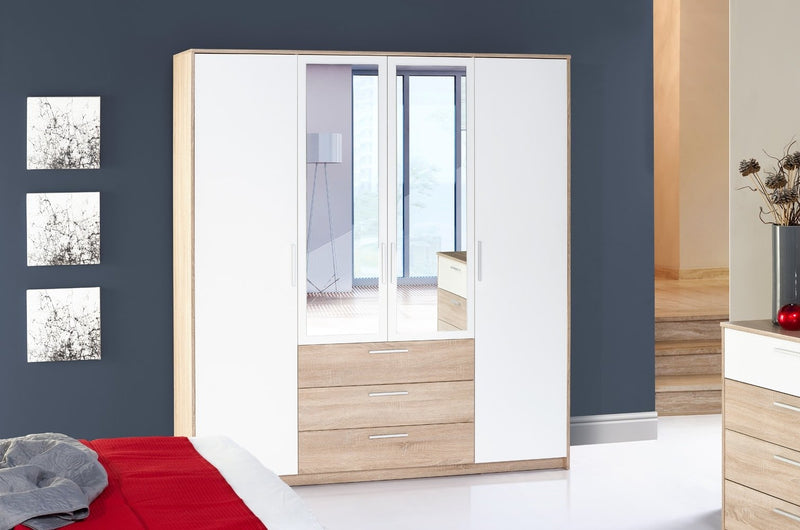 Set Mobila Dormitor din pal, cu pat 200 x 160 cm, 3 piese Milo  Alb / Stejar Sonoma (1)