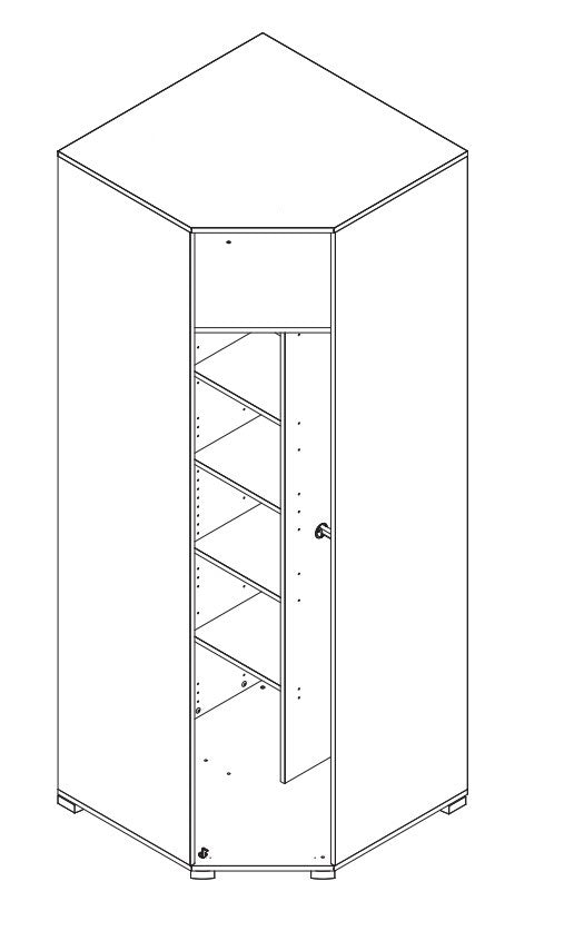 Dulap de colt din pal cu 1 usa, pentru copii, Kiki PUG Tall Fag, l86xA86xH236 cm (2)