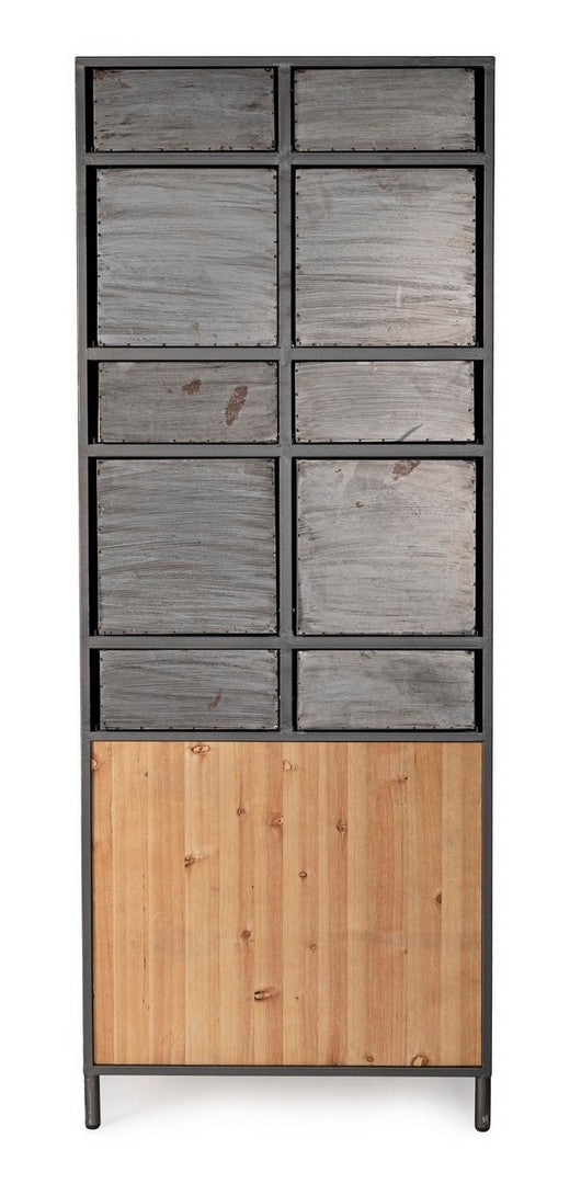 Dulap din lemn de pin si metal, cu 10 sertare si 2 usi, Store Gri, l65,5xA34,5xH169 cm (11)