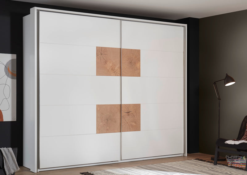 Set Mobila Dormitor din pal si piele ecologica, cu pat 200 x 180 cm, 3 piese Cappy Alb / Natural (8)