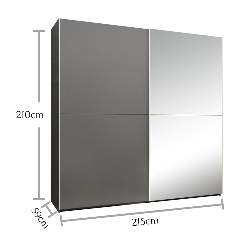 Dulap din pal cu 2 usi glisante si oglinda, Jaro Grafit, l215xA59xH210 cm (4)