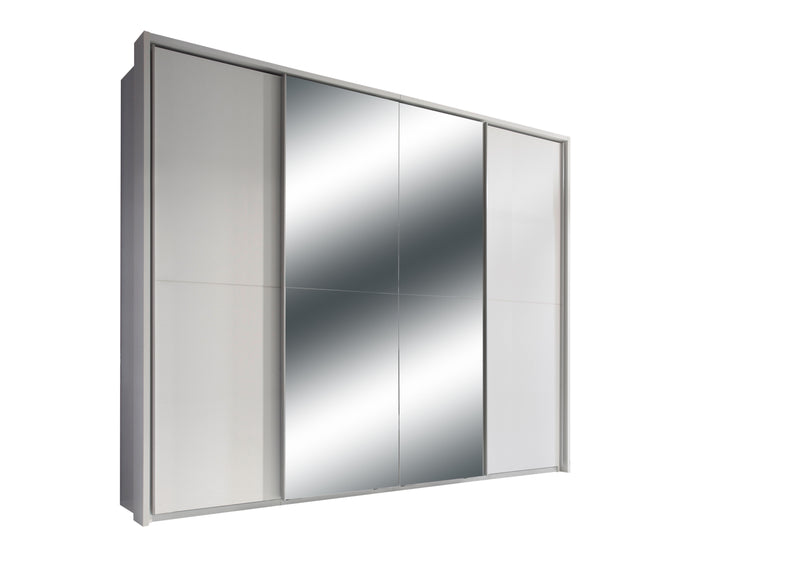 Dulap din pal cu 4 usi glisante si oglinda, Ynema Alb, l280xA60xH230 cm (3)