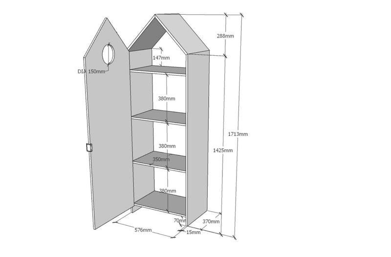 Dulap tip casuta din MDF, cu 1 usa pentru copii Casami Roz / Alb, l57,6xA37xH171,3 cm (15)