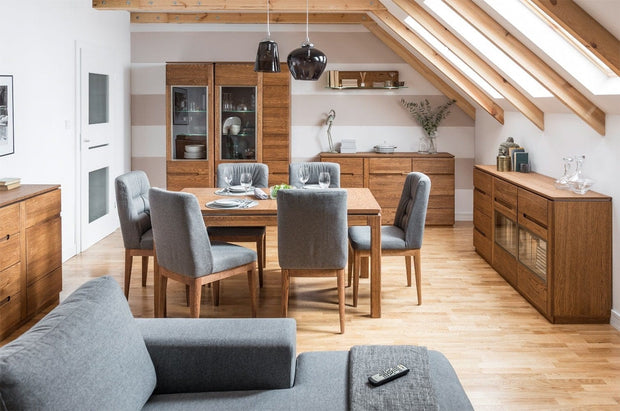 Szynaka Etajera din furnir si sticla cu LED inclus Montenegro 35 Large Stejar Rustic, l160xl25xH23 cm