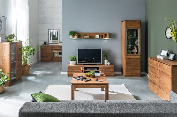 Etajera din furnir si sticla cu LED inclus Montenegro 35 Large Stejar Rustic, l160xl25xH23 cm (3)