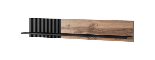 Etajera suspendata din MDF si pal, Randolph P-1 Stejar Wotan / Negru, l150xA20xH25 cm