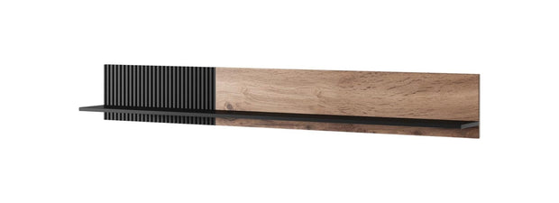 Etajera suspendata din MDF si pal, Randolph P-2 Stejar Wotan / Negru, l180xA20xH25 cm