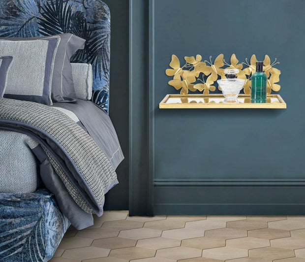 Mauro Ferretti Etajera suspendata din metal si sticla Butterflies Couple Auriu, l43xA19,2xH16,5 cm