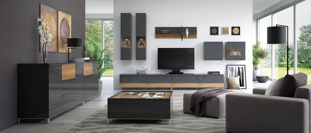 Jela Etajera suspendata din pal, Onyx Small Antracit / Nuc Pacific, l90xA21xH35 cm