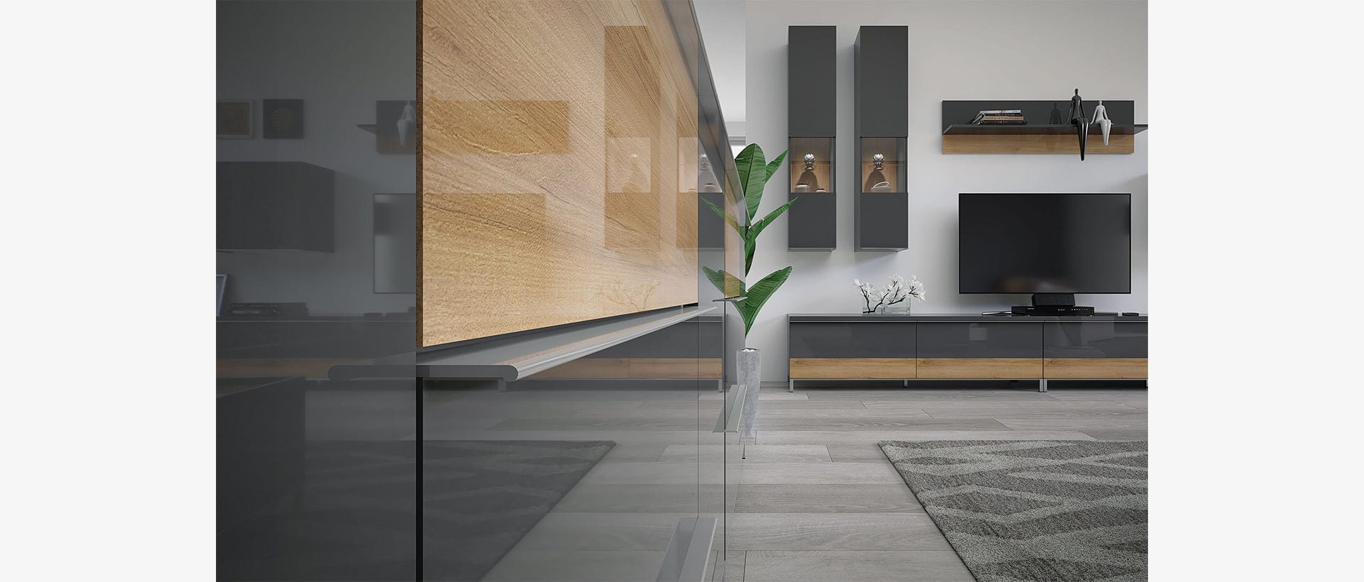 Jela Etajera suspendata din pal, Onyx Small Antracit / Nuc Pacific, l90xA21xH35 cm