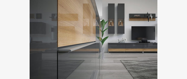 Jela Etajera suspendata din pal, Onyx Small Antracit / Nuc Pacific, l90xA21xH35 cm