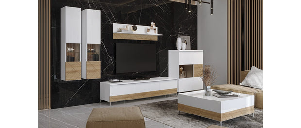 Jela Etajera suspendata din pal si MDF, Avis VP128/AV Large Alb / Nuc Pacific, l128xA21xH35 cm