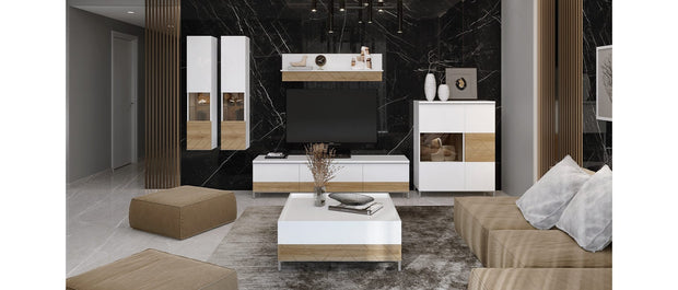 Jela Etajera suspendata din pal si MDF, Avis VP90/AV Small Alb / Nuc Pacific, l90xA21xH35 cm