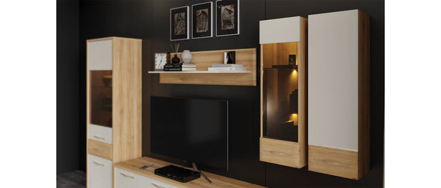 Jela Etajera suspendata din pal si MDF, Gala Large Bej / Nuc Pacific, l135xA21xH35 cm