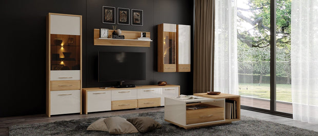 Jela Etajera suspendata din pal si MDF, Gala Large Bej / Nuc Pacific, l135xA21xH35 cm