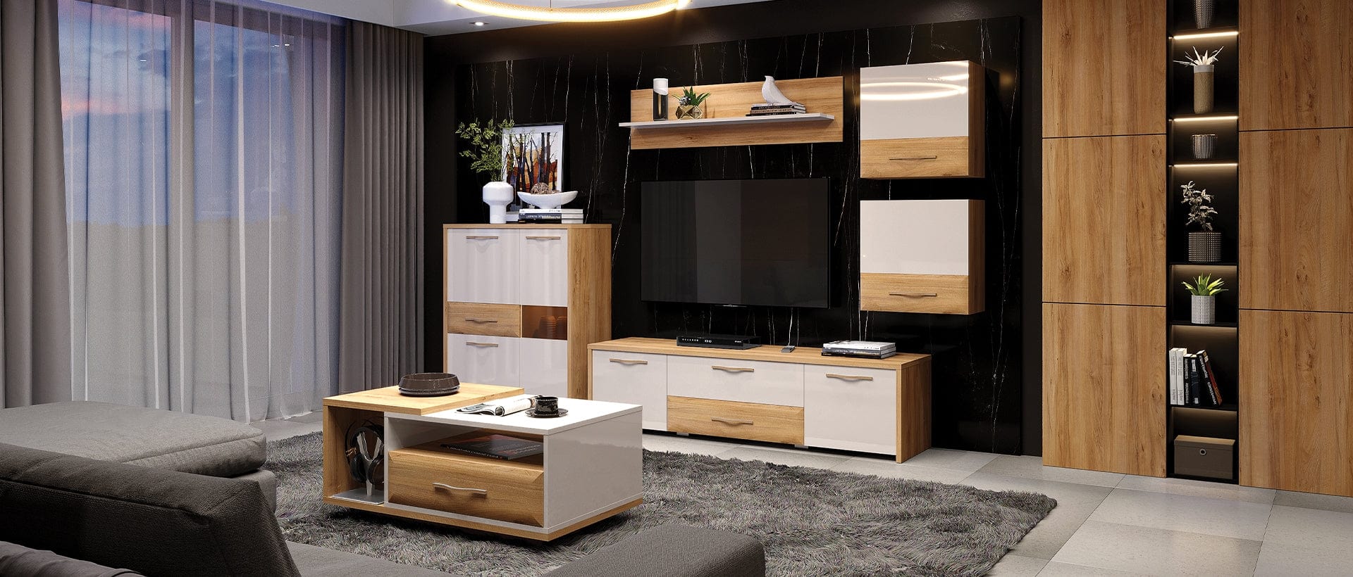 Jela Etajera suspendata din pal si MDF, Gala Small Bej / Nuc Pacific, l92xA21xH35 cm