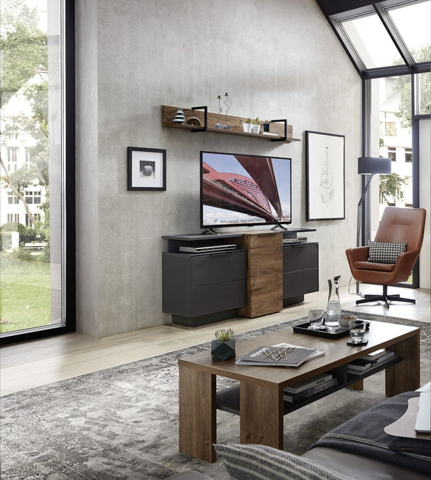 Innostyle Etajera suspendata din pal si MDF Madeline Havel Oak Cognac / Negru, l160xA22xH22 cm