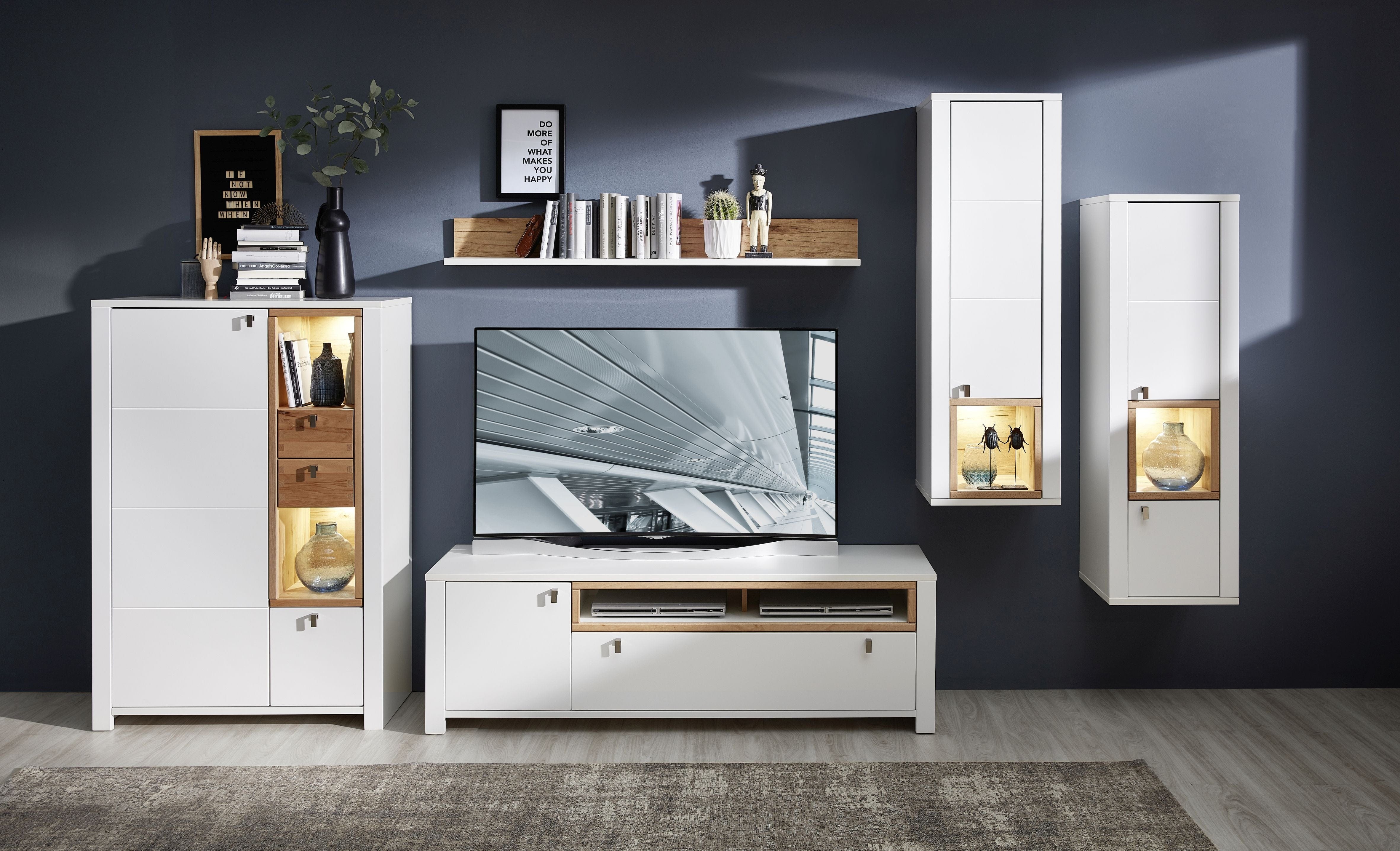 Innostyle Etajera suspendata din pal si MDF Selina Alb / Natur, l140xA20xH16 cm