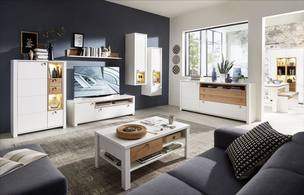 Innostyle Etajera suspendata din pal si MDF Selina Alb / Natur, l140xA20xH16 cm