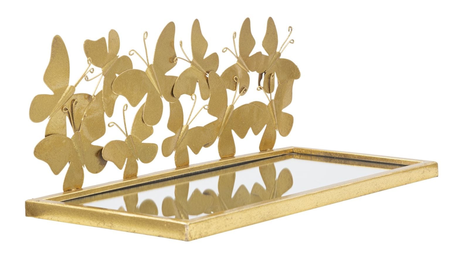 Etajera suspendata din metal si sticla Butterflies Couple Auriu, l43xA19,2xH16,5 cm (2)