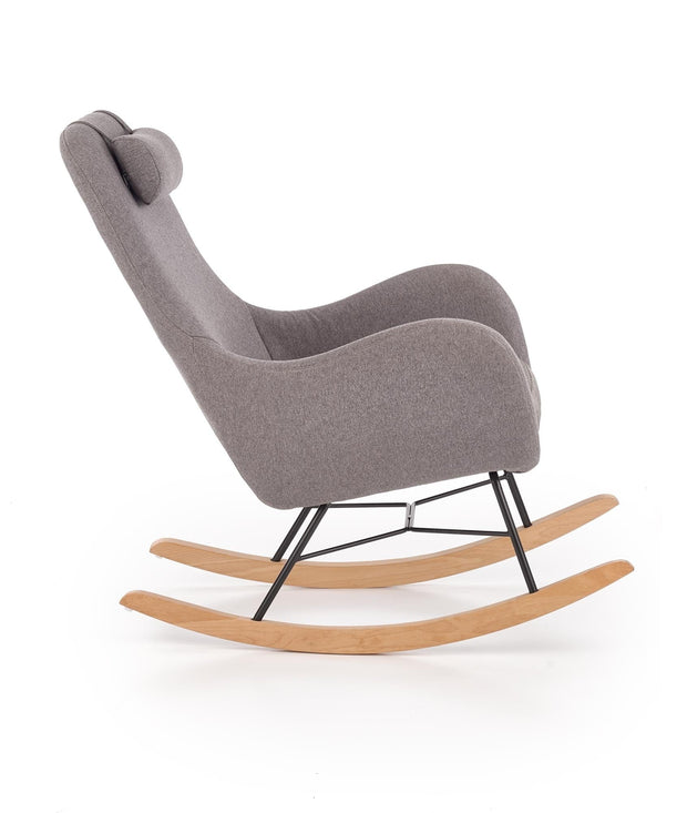 Fotoliu balansoar tapitat cu stofa, picioare din lemn si metal, Botan Gri, l75xA106xH101 cm (3)