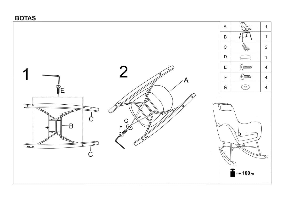 Halmar Fotoliu balansoar tapitat cu stofa, picioare din lemn si metal, Botan Gri, l75xA106xH101 cm