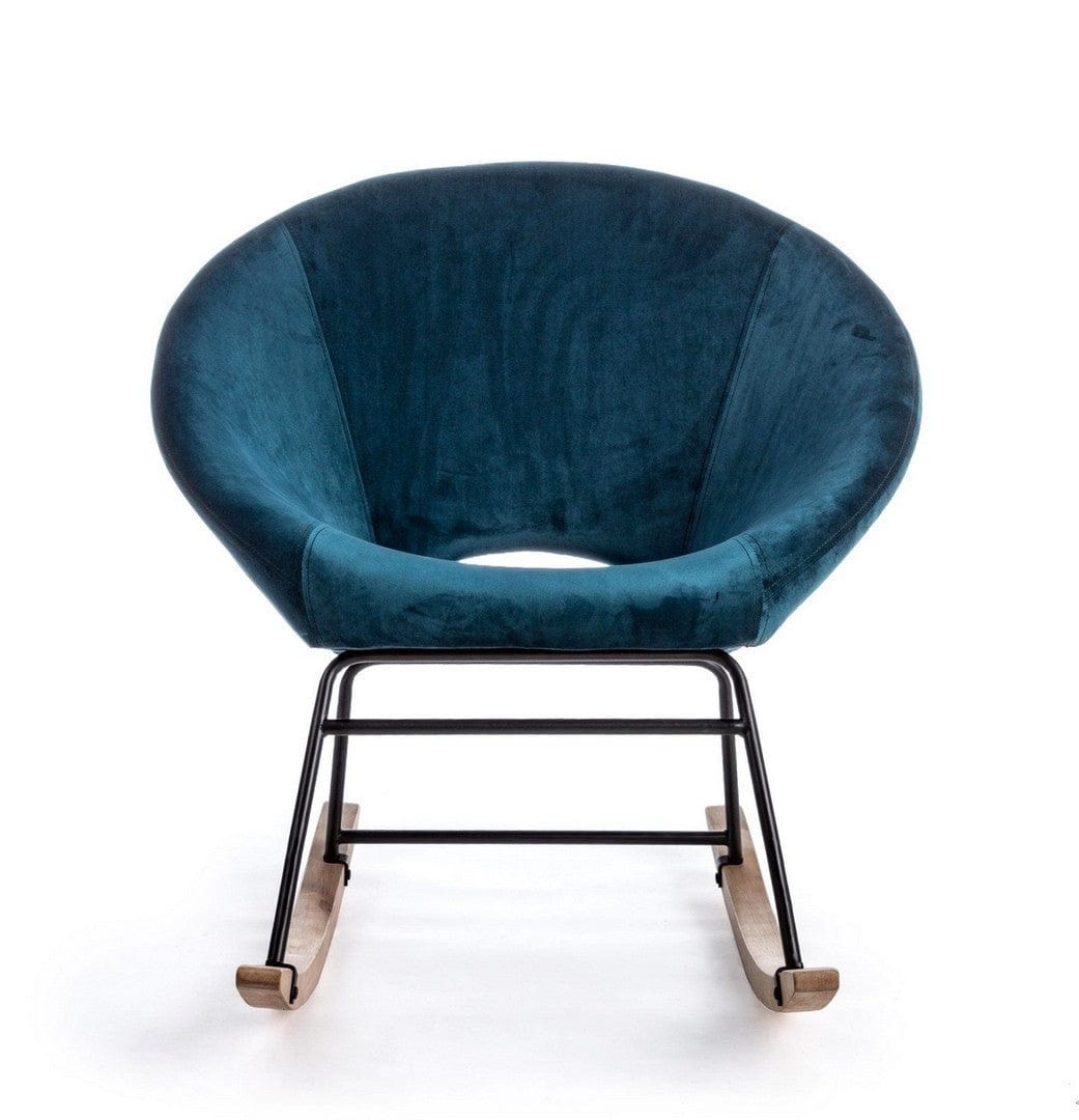 Fotoliu balansoar tapitat cu stofa si picioare din lemn si metal Annika Petrol, l74xA77xH74 cm (1)