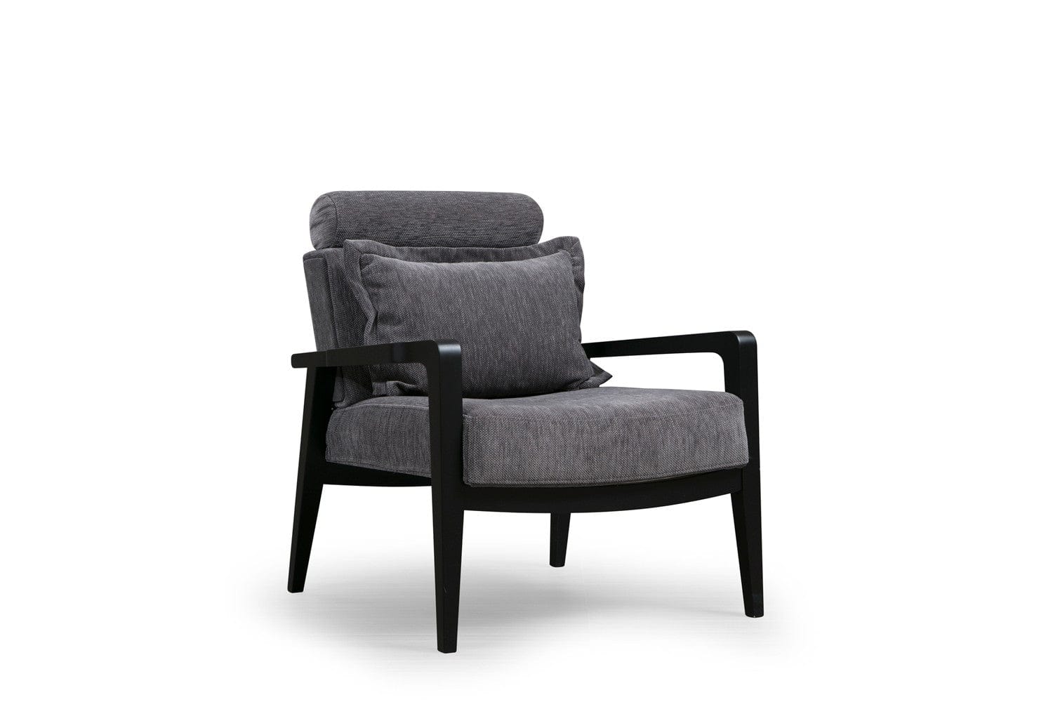 Asir Fotoliu fix din lemn de fag tapitat cu stofa, Apollo Gri, l77xA84xH90 cm