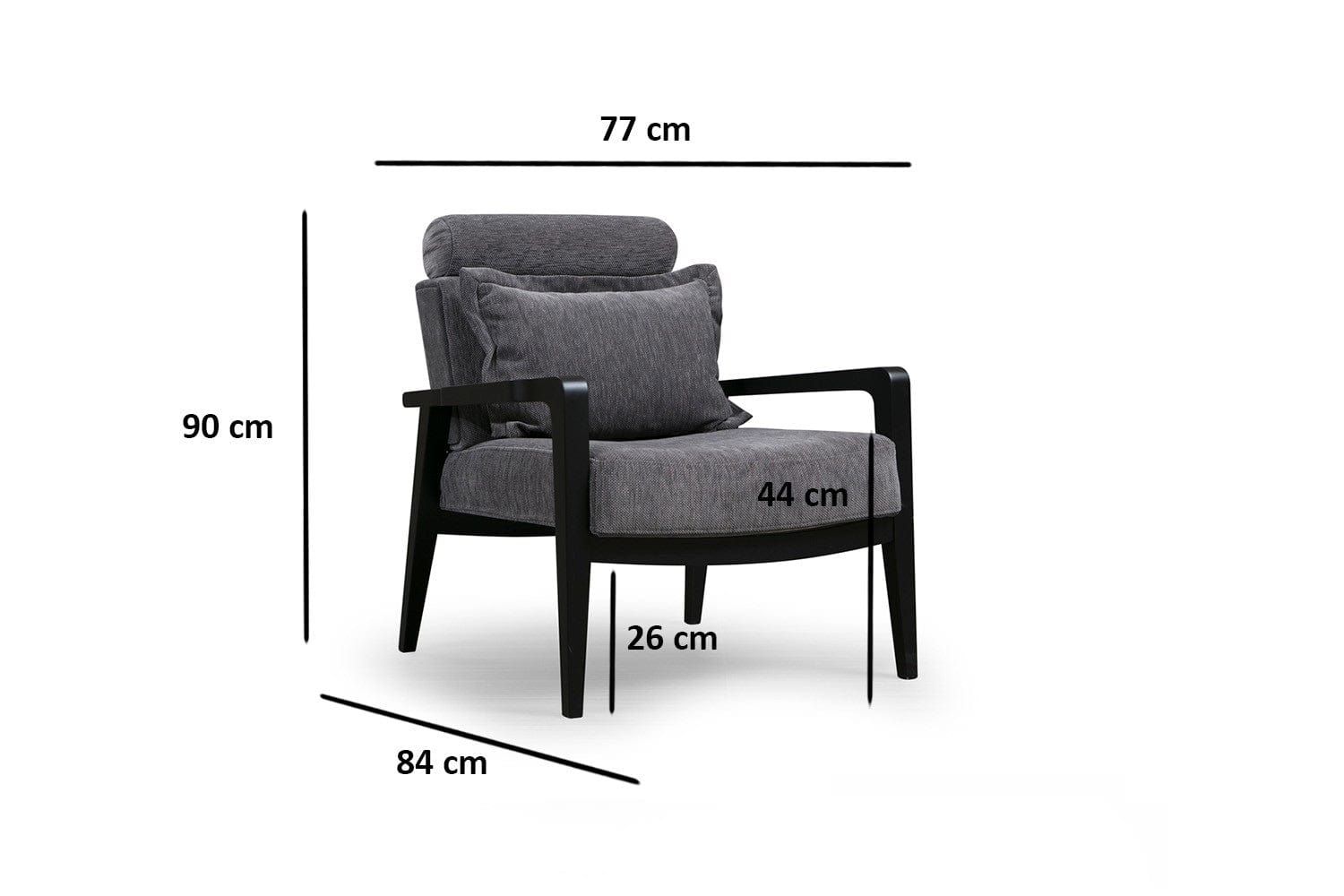 Asir Fotoliu fix din lemn de fag tapitat cu stofa, Apollo Gri, l77xA84xH90 cm