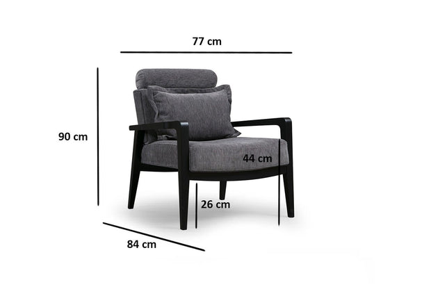 Asir Fotoliu fix din lemn de fag tapitat cu stofa, Apollo Gri, l77xA84xH90 cm