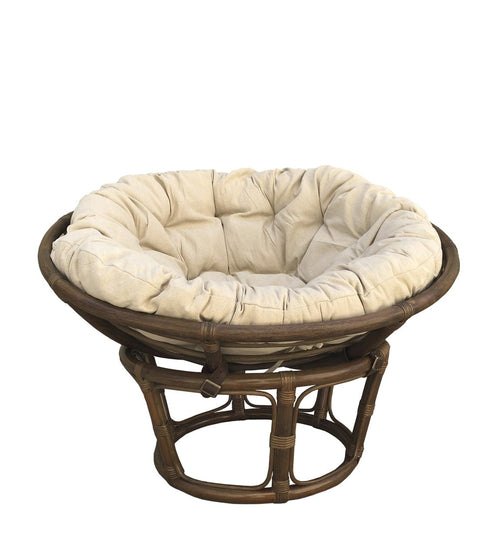 Moycor Fotoliu fix din ratan si perna detasabila tapitata cu stofa, Papasan Bej, Ø100xH75 cm