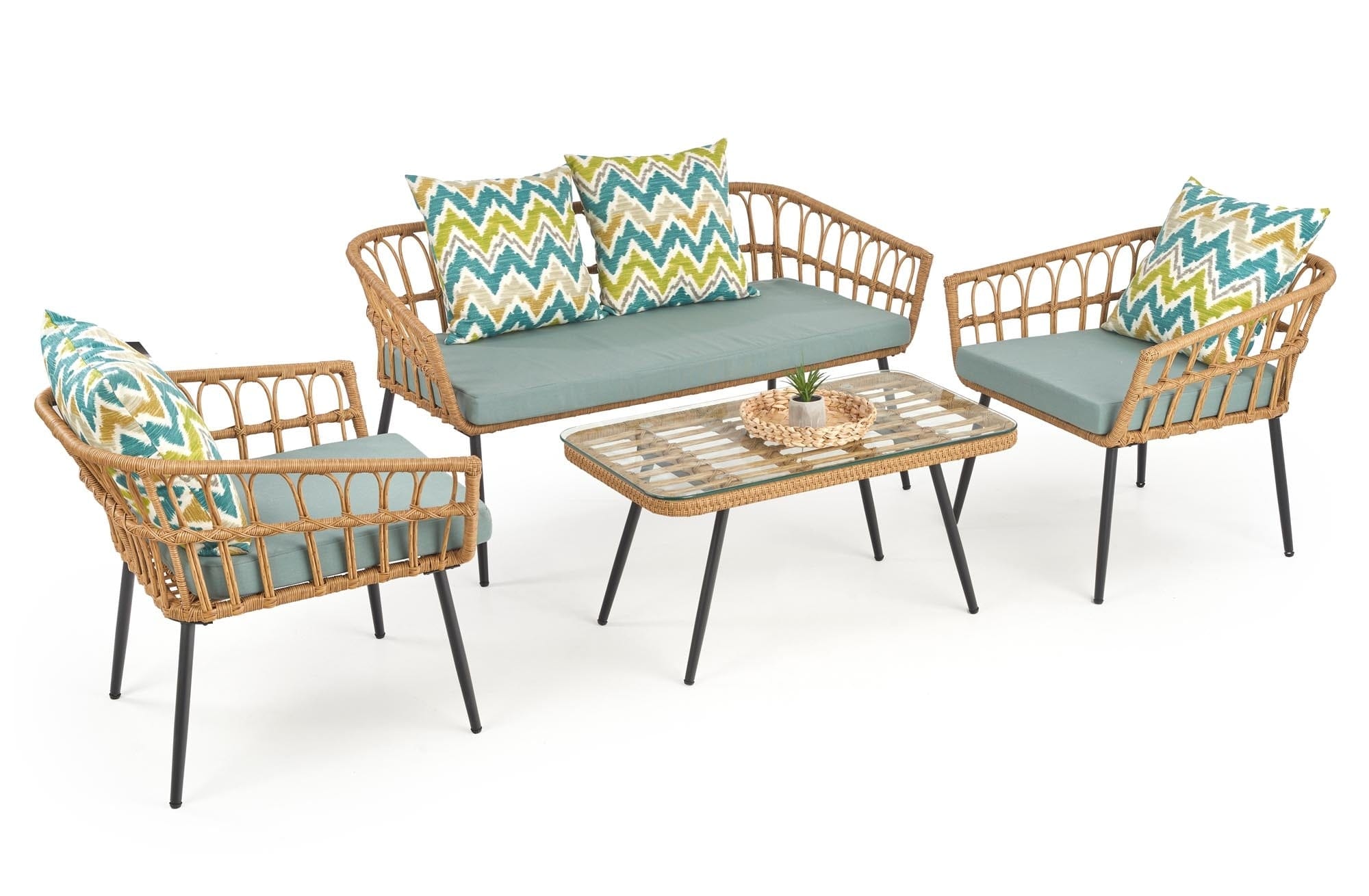 Halmar Fotoliu fix din ratan sintetic, cu picioare metalice Gradwin Natural / Multicolor, l70xA58xH71 cm