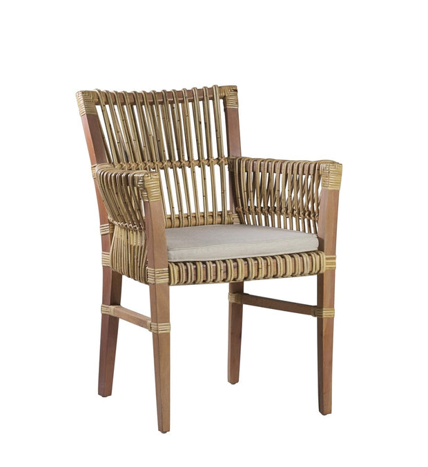 Moycor Fotoliu fix pentru gradina / terasa, cu perna detasabila, din lemn si ratan, Lutz Gri / Natural, l62xA65xH85 cm