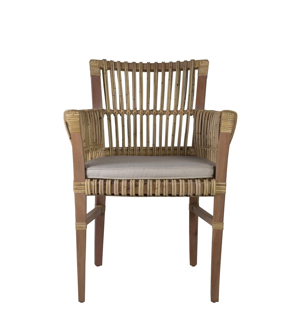 Moycor Fotoliu fix pentru gradina / terasa, cu perna detasabila, din lemn si ratan, Lutz Gri / Natural, l62xA65xH85 cm