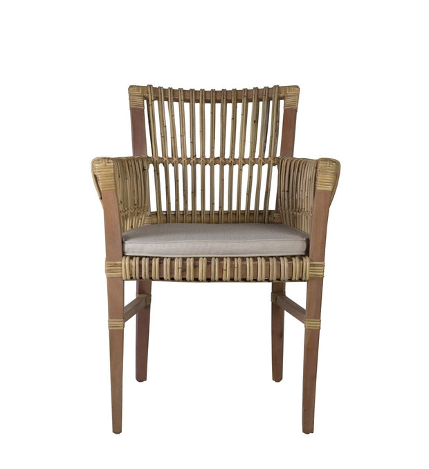 Moycor Fotoliu fix pentru gradina / terasa, cu perna detasabila, din lemn si ratan, Lutz Gri / Natural, l62xA65xH85 cm