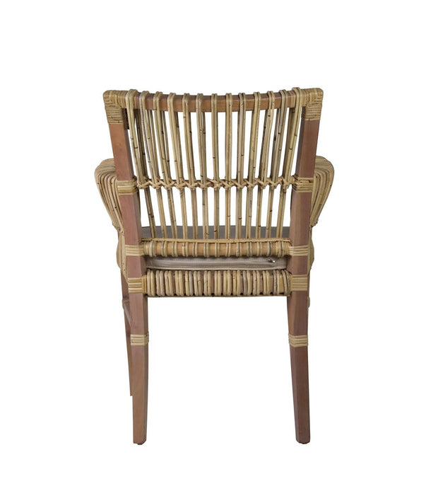 Moycor Fotoliu fix pentru gradina / terasa, cu perna detasabila, din lemn si ratan, Lutz Gri / Natural, l62xA65xH85 cm