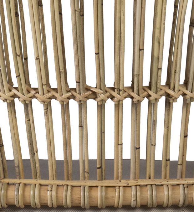 Moycor Fotoliu fix pentru gradina / terasa, cu perna detasabila, din lemn si ratan, Lutz Gri / Natural, l62xA65xH85 cm