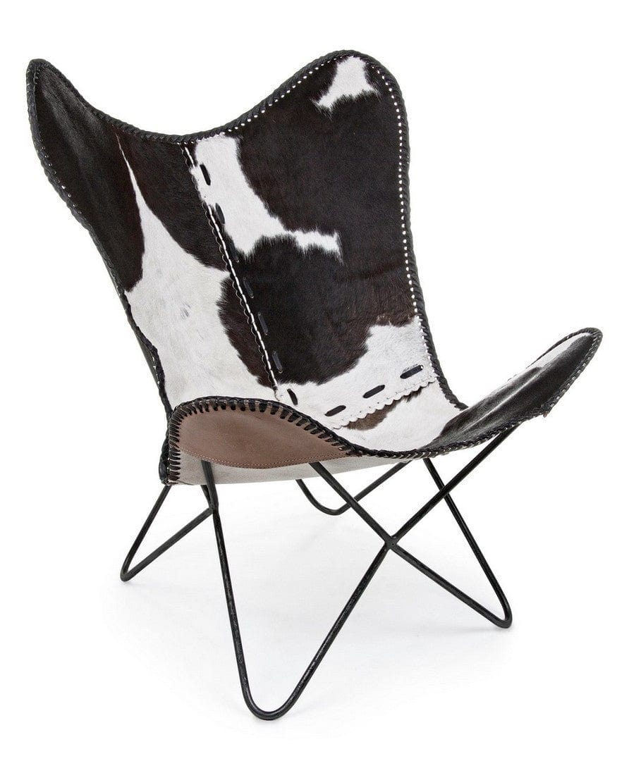 Fotoliu fix tapitat cu piele naturala si picioare metalice, Buffalo Negru, l68xA70xH93 cm
