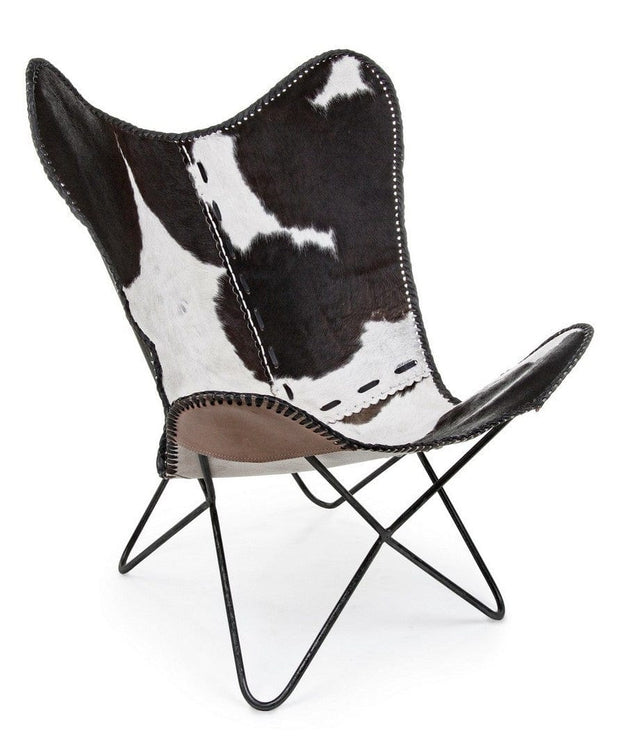 Fotoliu fix tapitat cu piele naturala si picioare metalice, Buffalo Negru, l68xA70xH93 cm